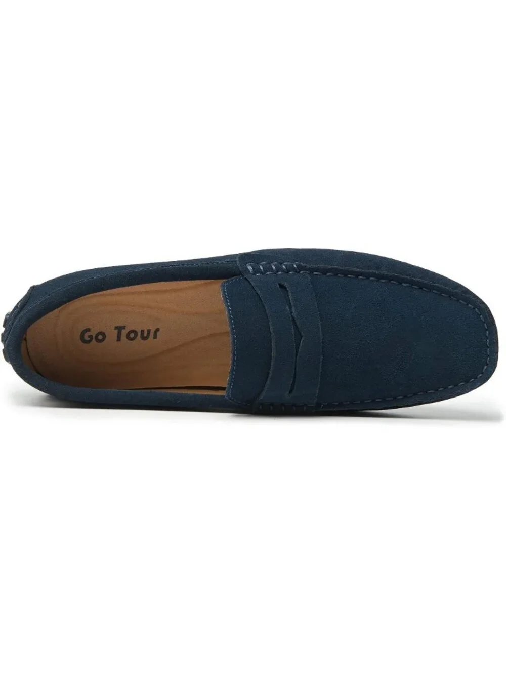 Go Tour Men's Dark Blue Suede Leather Loafers Slip On Flats Comfortable Shoes